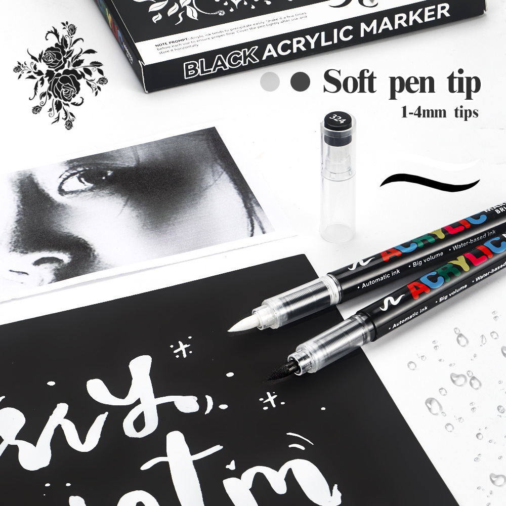 Blanco y negro acrílico líquido directo lápiz de marcado de alta calidad DIY tarjeta negra lápiz de contabilidad de mano lápiz de marcado de pintura suave