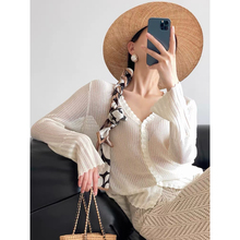 正奇特服饰/赛尔亚麻呼吸凉感喇叭袖防晒薄款针织开衫A8852