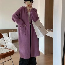 跨境秋冬新款连帽针织开衫女宽松休闲上衣时尚简约长袖毛衣外套女