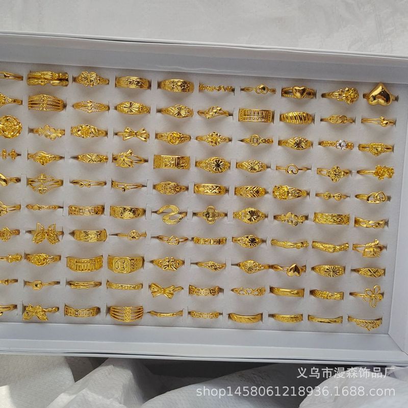 大捡漏高仿24K仿真沙金戒指女时尚百搭四叶草开口戒指直播福利品|undefined