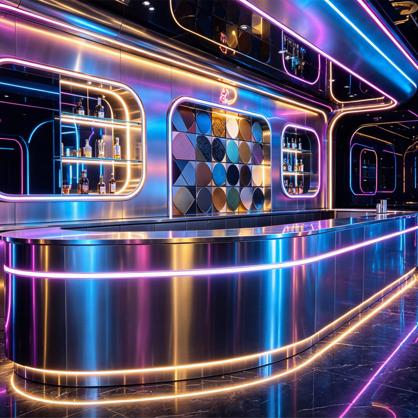 High-End 304 Stainless Steel Ktv Bar Counter Hotel Club Reception Desk Factory Direct Supply Size Can Be Customized