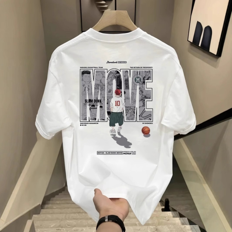 320g Heavy Short-sleeved T-shirt Men's Printed New Casual Fashion Loose Bear Base Shirt Half Sleeve