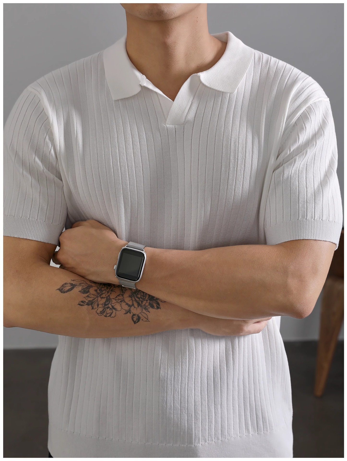 Herren Polo Shirt Strick Kurzarm Gestreift Aus Eisseide_voghion.com