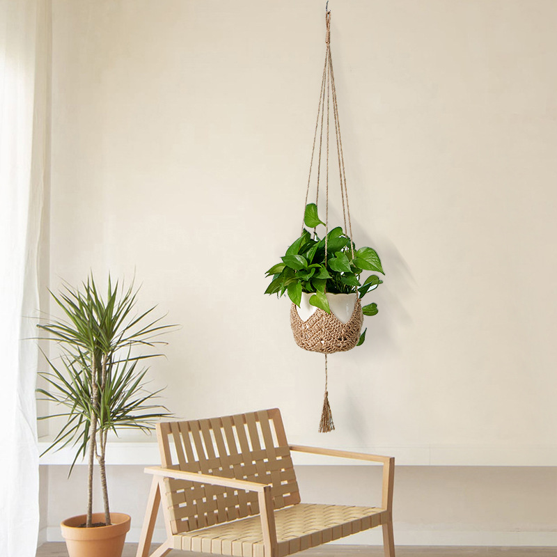 亞馬遜麻繩花盆網兜 植物花盆弔籃 波西米亞編織懸掛花盆網兜