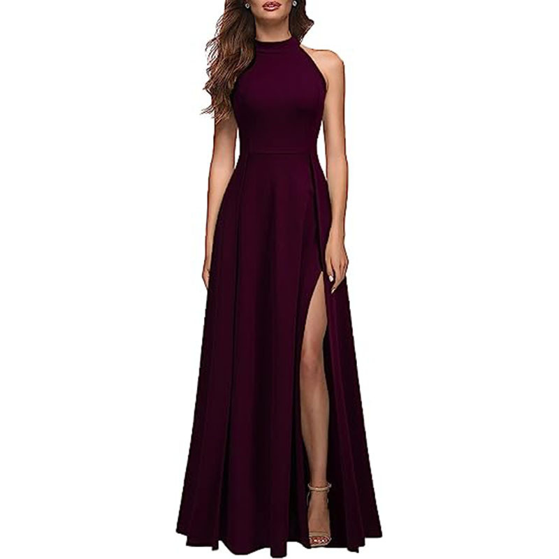 Cross-Border Foreign Trade Evening Dress 2026 New Style Women's Halter Neck Sexy Slit Cocktail Party Long Dress Formal Dress