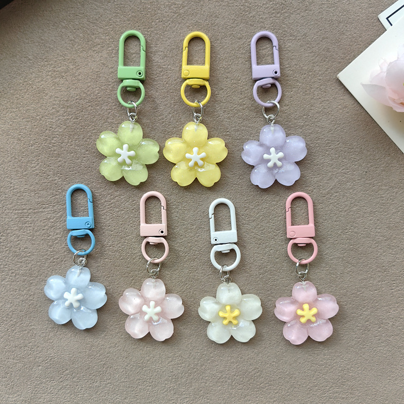Romantic Jelly Cherry Blossom Keychain Cute Girly Heart Gentle Transparent Flower Pendant Couple Best Friend School Bag Accessories