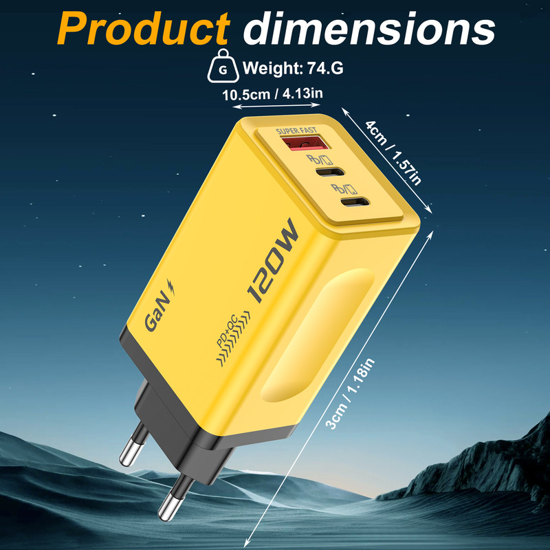 120W charger with USB+ dual PD multi-port, US/EU/UK standard USB+ type-c charging head 120W charger with USB+ dual PD multi-port, US/EU/UK standard USB+ type-c charging head
