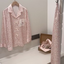 女生睡衣维家同款粉豹纹套装卡通丝绸KT猫冰丝春秋家居服套装长袖
