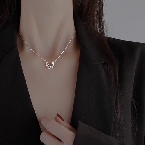 Hollow Butterfly Diamond Necklace Women's Ins Trend Internet Celebrity Temperament Clavicle Chain Niche Design Simple Forest Necklace