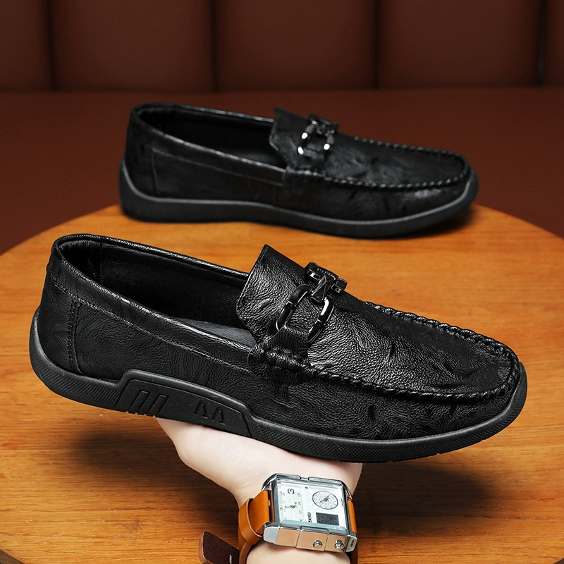 Doudou/мужская обувь, зимняя черная деловая мужская повседневная кожаная обувь в британском стиле, обувь для трибутины на мягкой подошве для ленивого вождения в один шаг