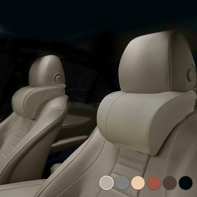 Car Headrest, Lumbar Support, Leather Headrest - off-white-memory-foam