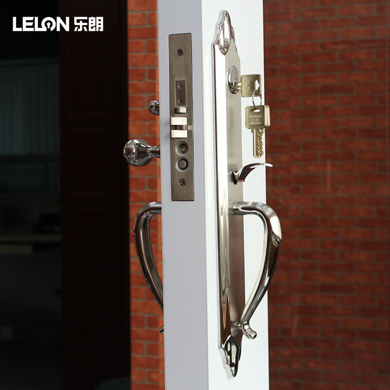 Cerradura de doble puerta estilo europeo, juego de cerraduras de puerta antirrobo de acero inoxidable para puerta de entrada de casa con cerradura mecánica de manija de puerta con botón pulsador
