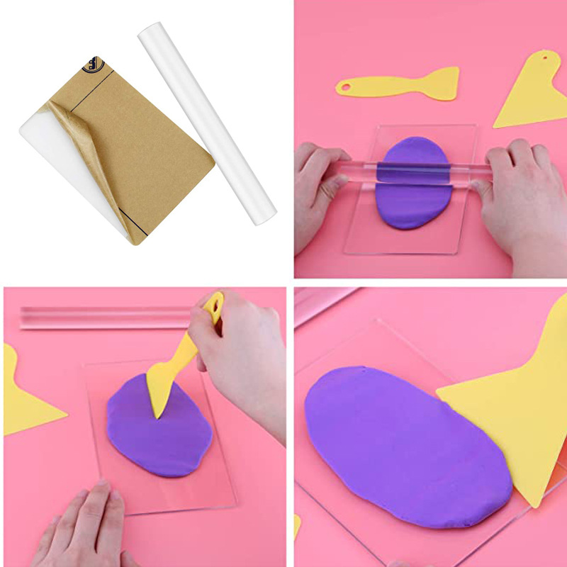 Transfronterizo de acrílico transparente de barro tablero de presión palo rodante arcilla plana frotamiento tira marioneta herramienta de producción hecha a mano