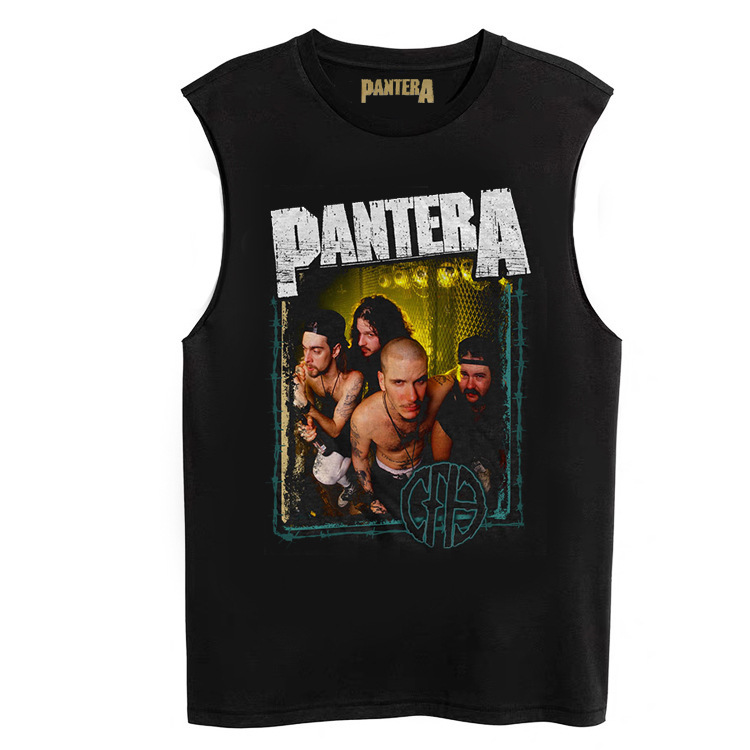 Pandora band PANTERA Rock black punk Rock cotton men's American Street sleeveless T-shirt vest Pandora band PANTERA Rock black punk Rock cotton men's American Street sleeveless T-shirt vest