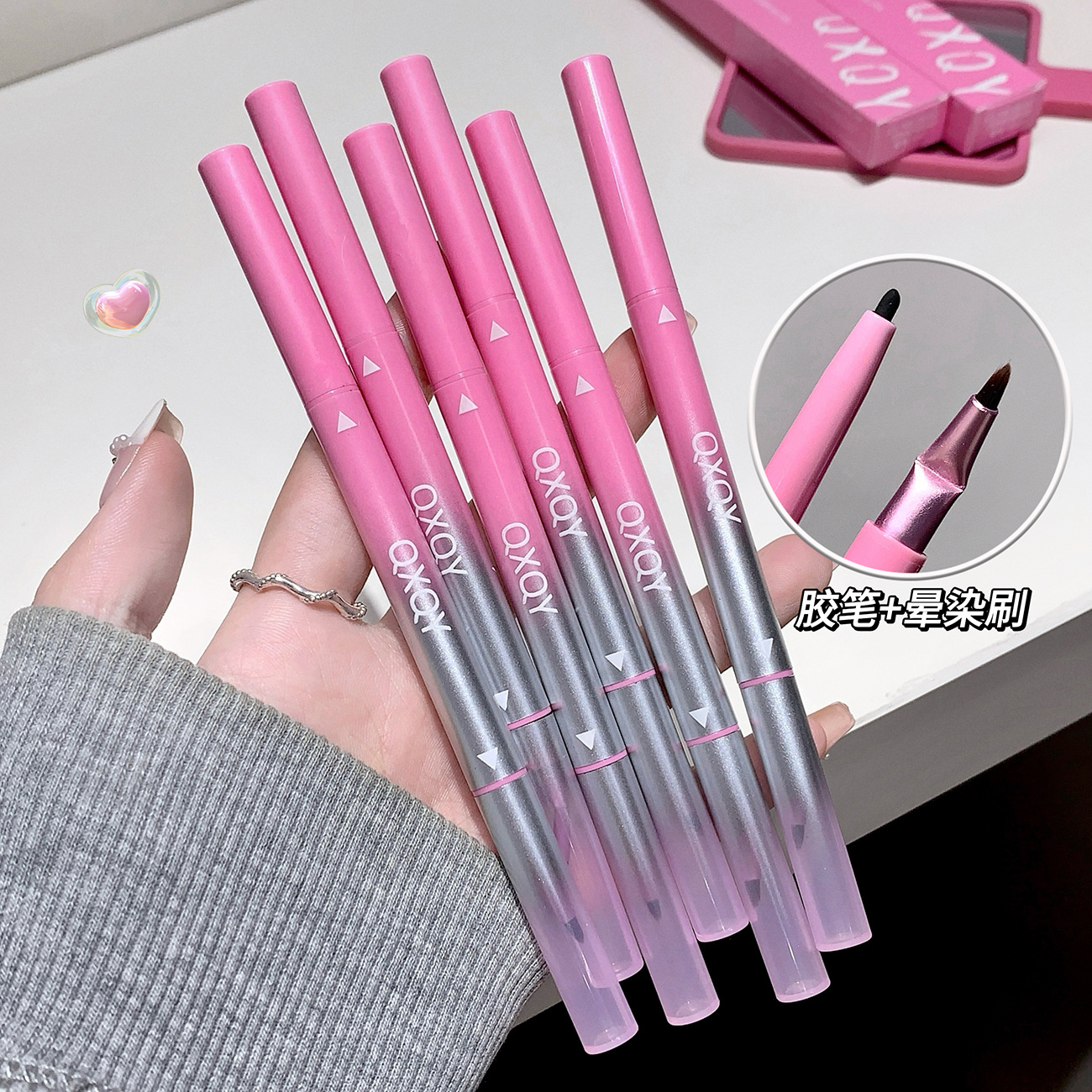 Qxqy Double-Ended Eyeliner Gel Pen, Silky and Delicate, Does Not Smudge or Fade, Provides Soft and Skin-Friendly Color, Dual-Effect Eyeliner Gel Pen