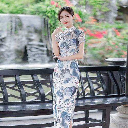  long cheongsam skirt restoring ancient ways Plus size chinese dresses retro oriental cheongsam qipao for women girls  qipao dress