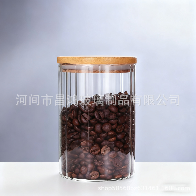 Latas de vidrio rayadas selladas latas selladas de madera de acacia de gran calibre latas selladas de alta borosilicato a prueba de humedad latas de almacenamiento de granos de café de té image 16