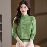 年轻款秋冬新款2025圆领长袖口袋爱心纯色宽松针织麻花套头衫女士，女装针织衫/毛衣，妃慕昵服饰