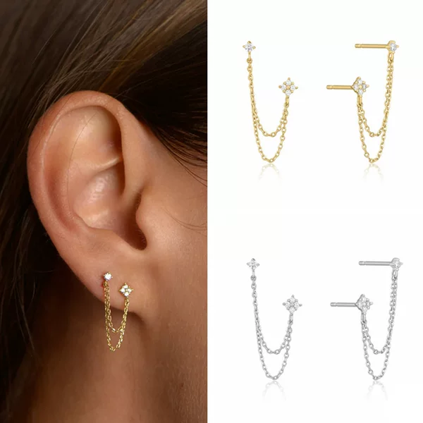 Trendy Ins-Style Earrings with Chain Tassels and Rhinestones, Cross-Border Hot-Selling Light Luxury Fashion Earrings Wholesale (1 Pair)