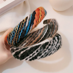 秋冬彩虹色毛線高顱頂發箍新款寬邊頭箍壓發發卡高級感網紅髮飾