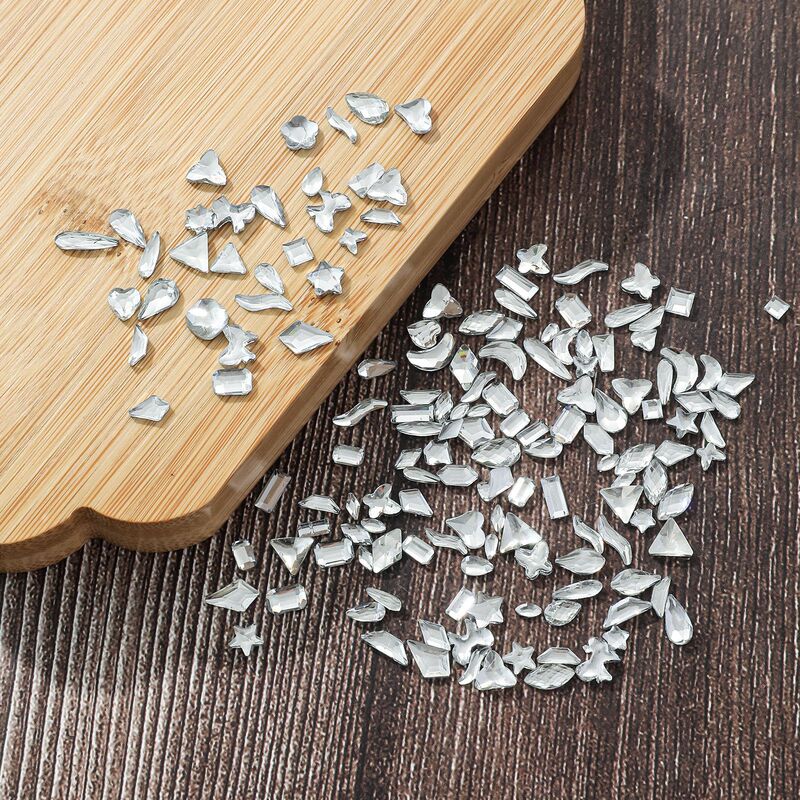 Resin irregular-shaped rhinestones with plated base, mixed styles, white flat-bottomed rhinestones for nail art, phone case, nail stickers, DIY jewelry accessories