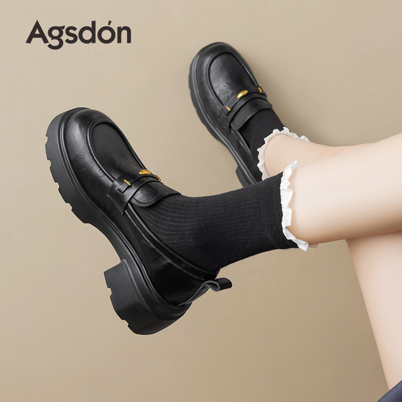 Zapatos de Lefour de fondo grueso para mujeres 2025, nuevos zapatos de invierno gigantescos con una falda de estilo británico zapatos de cuero pequeños zapatos individuales