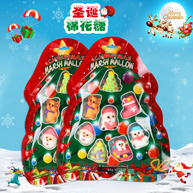 典趣88克圣诞棉花糖圣诞节糖果袋装圣诞树造型棉花糖儿童休闲零食