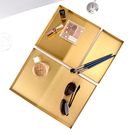 Nordic Home Polygonal Desktop Combination Storage Tray Geometric Metal Fruit Plate Retro Gold Brushed Plate