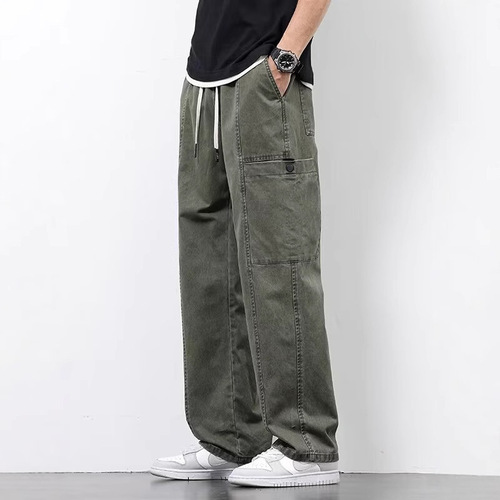 American Wide-Leg Work Pants Retro Casual Men Spring and Autumn Loose Streetwear Brand Street Wash Straight Leg Pants Long Pants