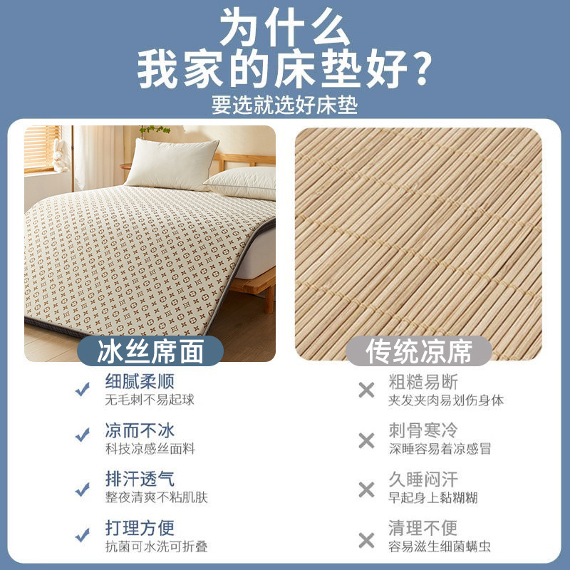 Colchón de colchones de seda helada de verano, cojín, dormitorio de estudiantes en casa, cama de tatami de invierno y verano individual, estilo delgado