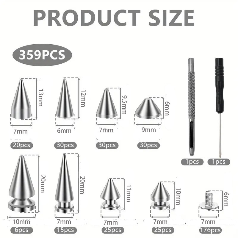 クロスボーダーサプライ DIY 装飾モンクヘッドリベットバックル尖った弾丸亜鉛合金 359pc パンクネイルボックス|undefined