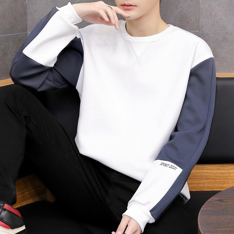 Men's long-sleeved T-shirt, loose fit, thin, casual round neck sweatshirt, men's base layer top, autumn fashion.