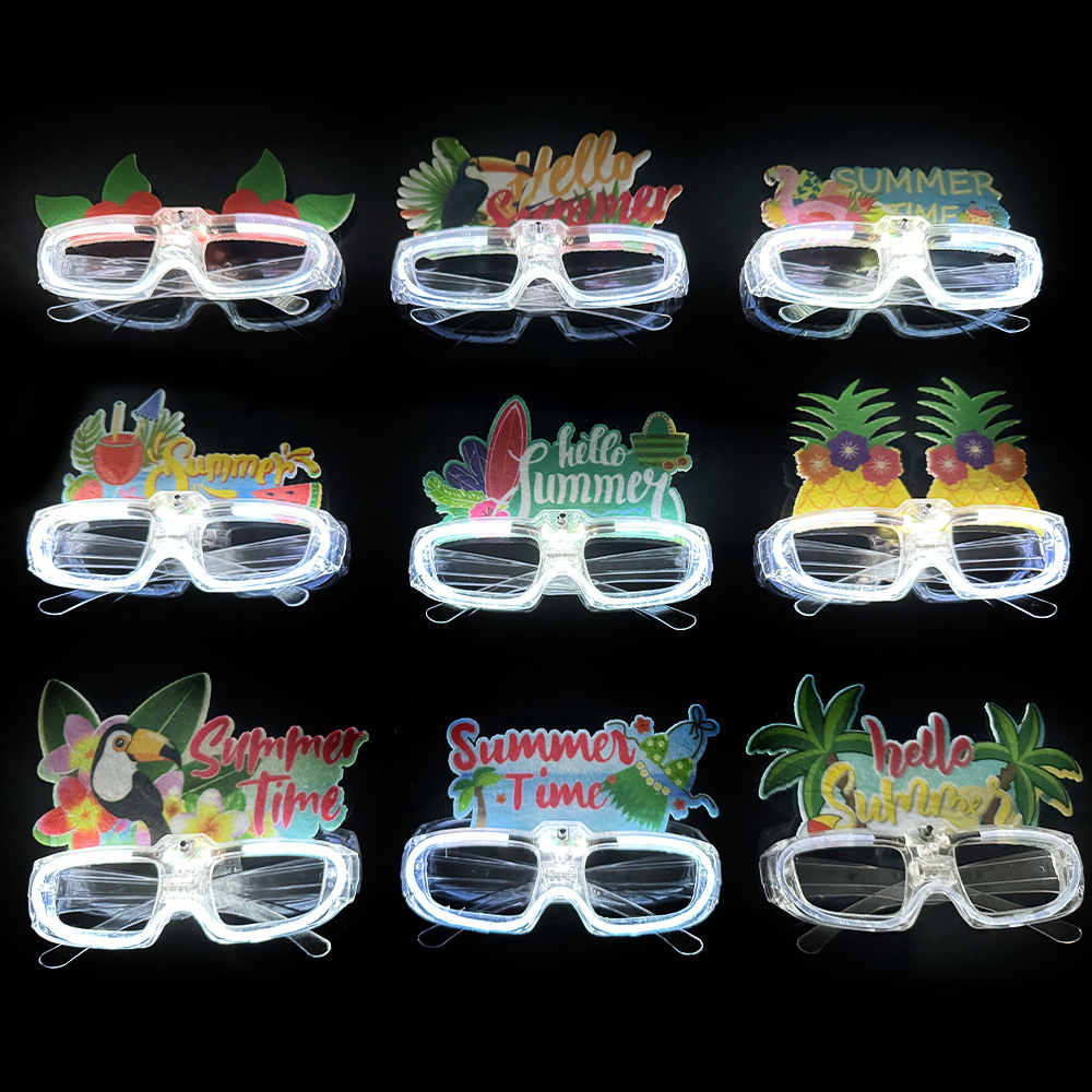 Amazon nuevas gafas temáticas hawaianas playa mar fiesta marco de gafas luminosas decoración de estilo tropical