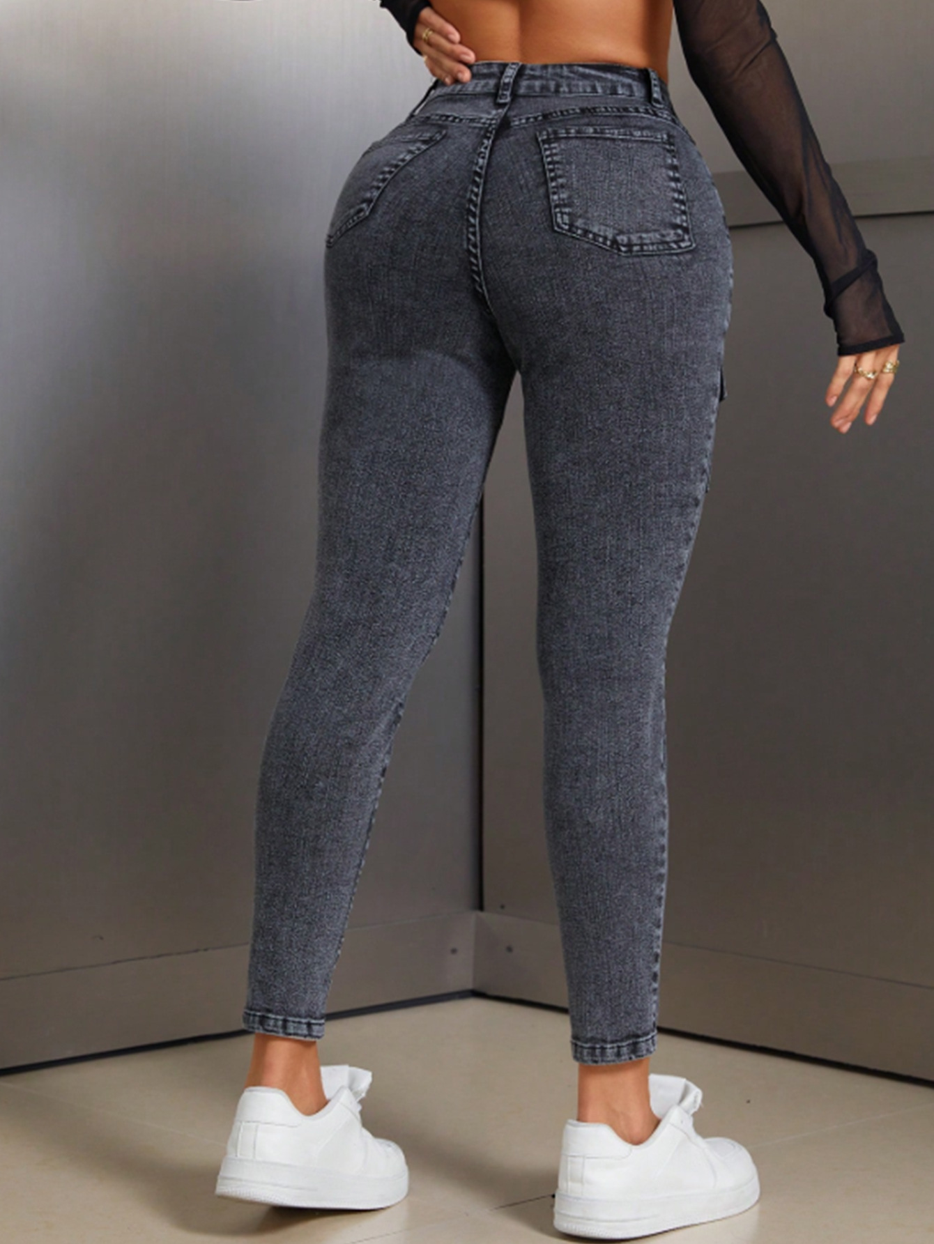 Women's High-Waisted Hip Lifting Skinny Jeans 15706# Elastic Denim Relaxed Everyday Wear Comfortable Feshion_ecoleips.com