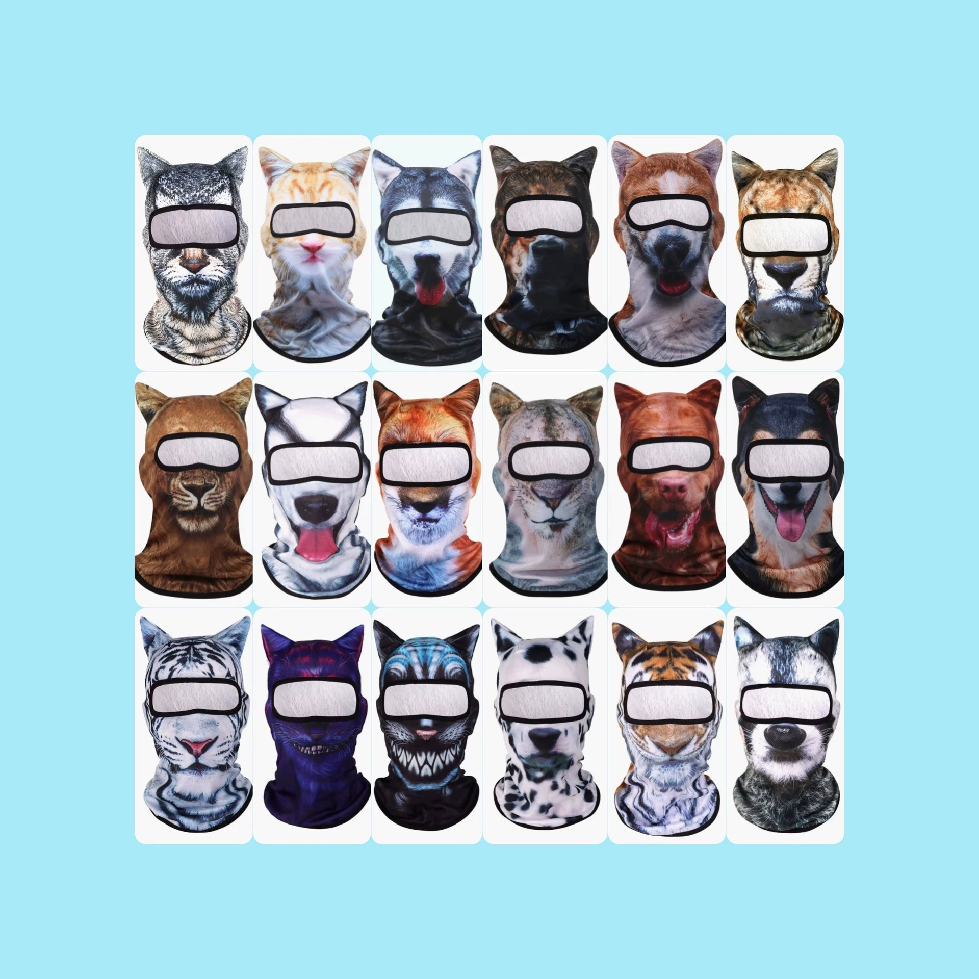 Outdoor Sun Protection Mask, Animal Headgear, Summer Cycling Neck Protector, 3D Digital Printed Animal Pattern