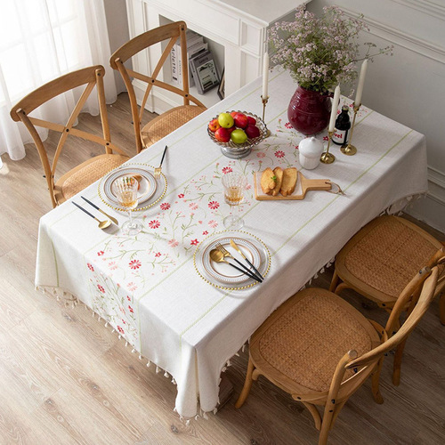 Modern simple embroidered cotton and linen fabric white small floral pastoral French home Western restaurant tablecloth tablecloth