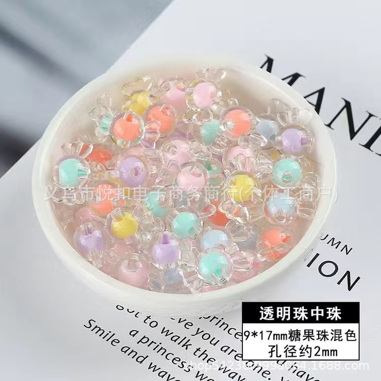 Transparent beads in candy, hole 3mm