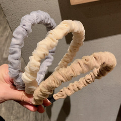 Japanese and Korean influencers sweet mesh pleated headband, ultra fairy-tale vintage solid color face-washing headband for girls, Korean versatile hair accessory