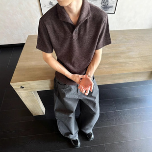 Eme Men's Light Luxury Roman Style One-Piece Collar Cat's Eye Stone Button Right Shoulder Short-Sleeved Bottoming Polo Shirt Top