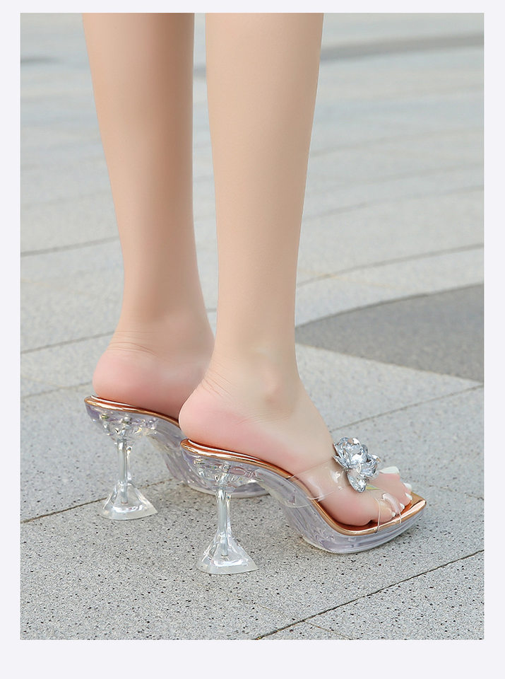 Sandal nữ quai ngang trong suốt gót ly pha lê, gót 6–8 cm — Vàng Sâm Banh, màu tím chi tiết 11