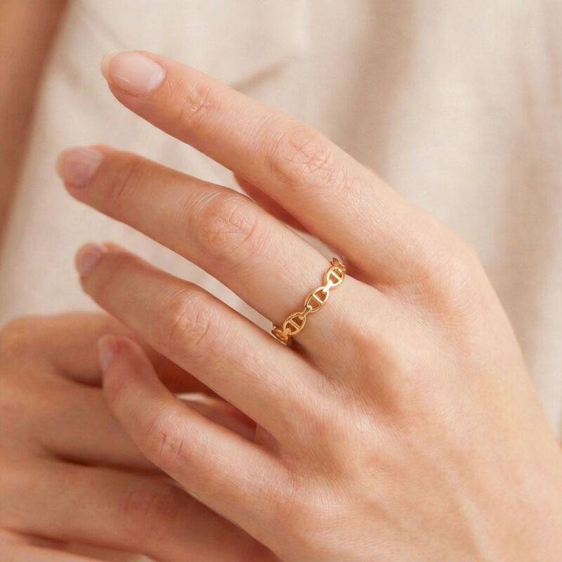 European and American High-End Style Pig Nose Titanium Steel Ring for Women, Simple Accessory, Fashionable Metal Chain Hollow Ring European and American High-End Style Pig Nose Titanium Steel Ring for Women, Simple Accessory, Fashionable Metal Chain Hollow Ring