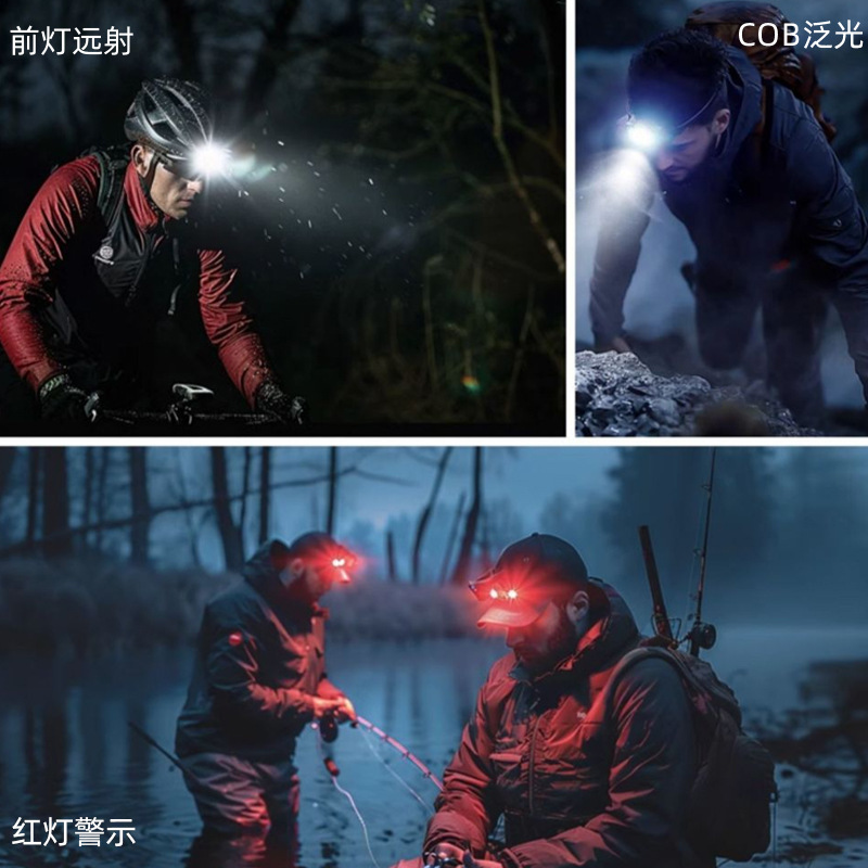 La fuente de productos de fábrica tipo c carga conveniente LED luz roja faro de pesca súper fuerte para esperar la electricidad, la pesca nocturna al aire libre se puede detectar