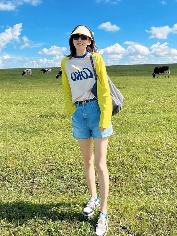 纯棉正肩欧货撞色拼接长袖t恤衫女2025新款秋季设计感小众上衣潮|undefined