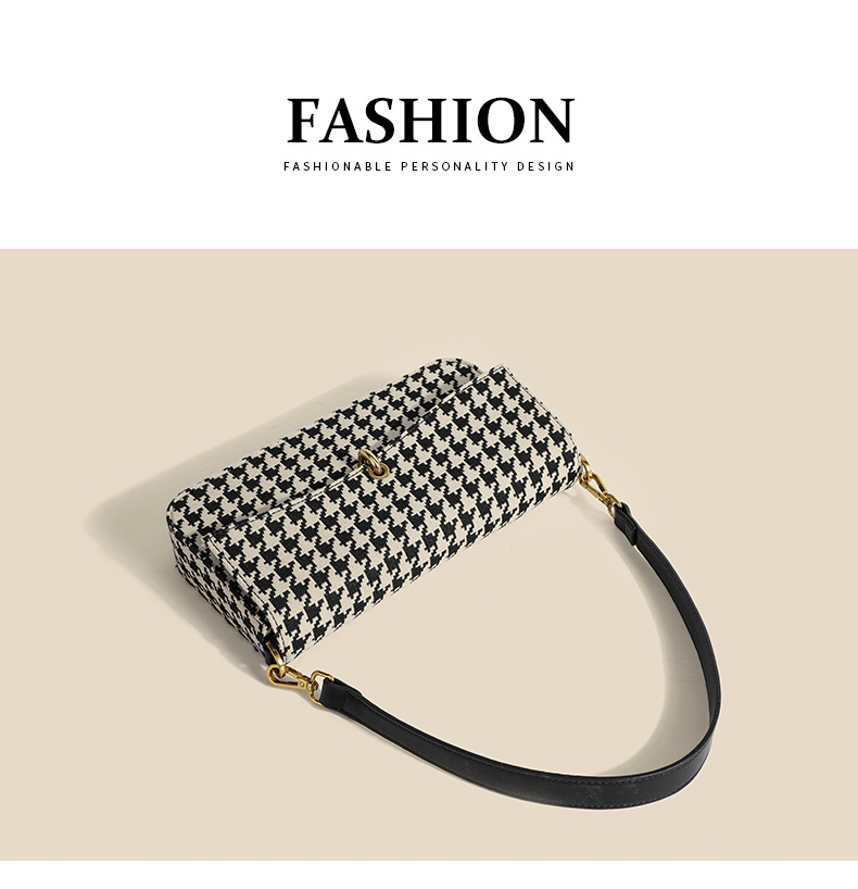 Hahnentritt-Tasche für Damen 2023, neue Live-Mode-Nische, vielseitige Umhängetasche im Retro-Stil mit einer Schulter, kleine quadratische Tasche_voghion.com