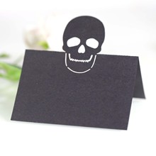 亚马逊跨境万圣节镂空黑色骷髅头席位卡节日姓名桌位卡工厂现货
