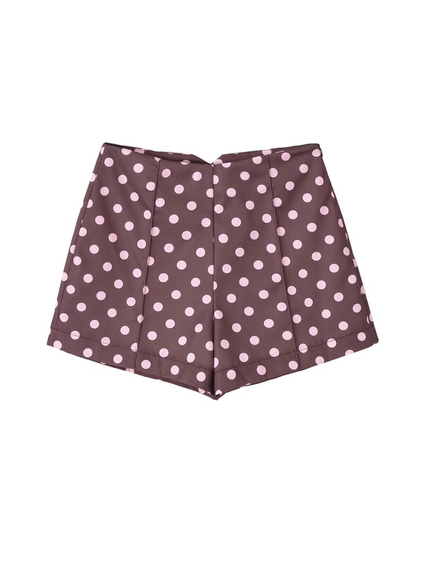 Z Brand Polka Dot Cross-Border Aliexpress Women's Popular Bermuda Shorts European and American High-Waisted Coffee-Colored Polka Dot Polyester Za
