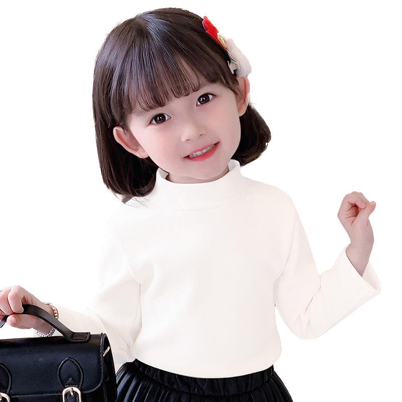 Nuevo otoño y el invierno de los niños de cuello alto de terciopelo cálido que basa la camisa otoño ropa estilo occidental color sólido niños y niñas interior superior