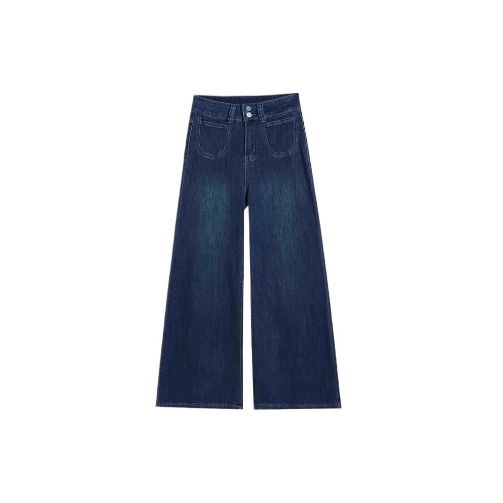 Plus-Size Relaxed Fit Jeans For Women – High-Waisted Wide-Leg Denim Pants With Flannel Lining (Dark Blue, S-2xl)_voghion.com