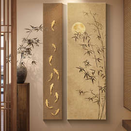 墨竹图玄关装饰画入户正对门九鱼图走廊尽头壁画宋氏美学民宿挂画