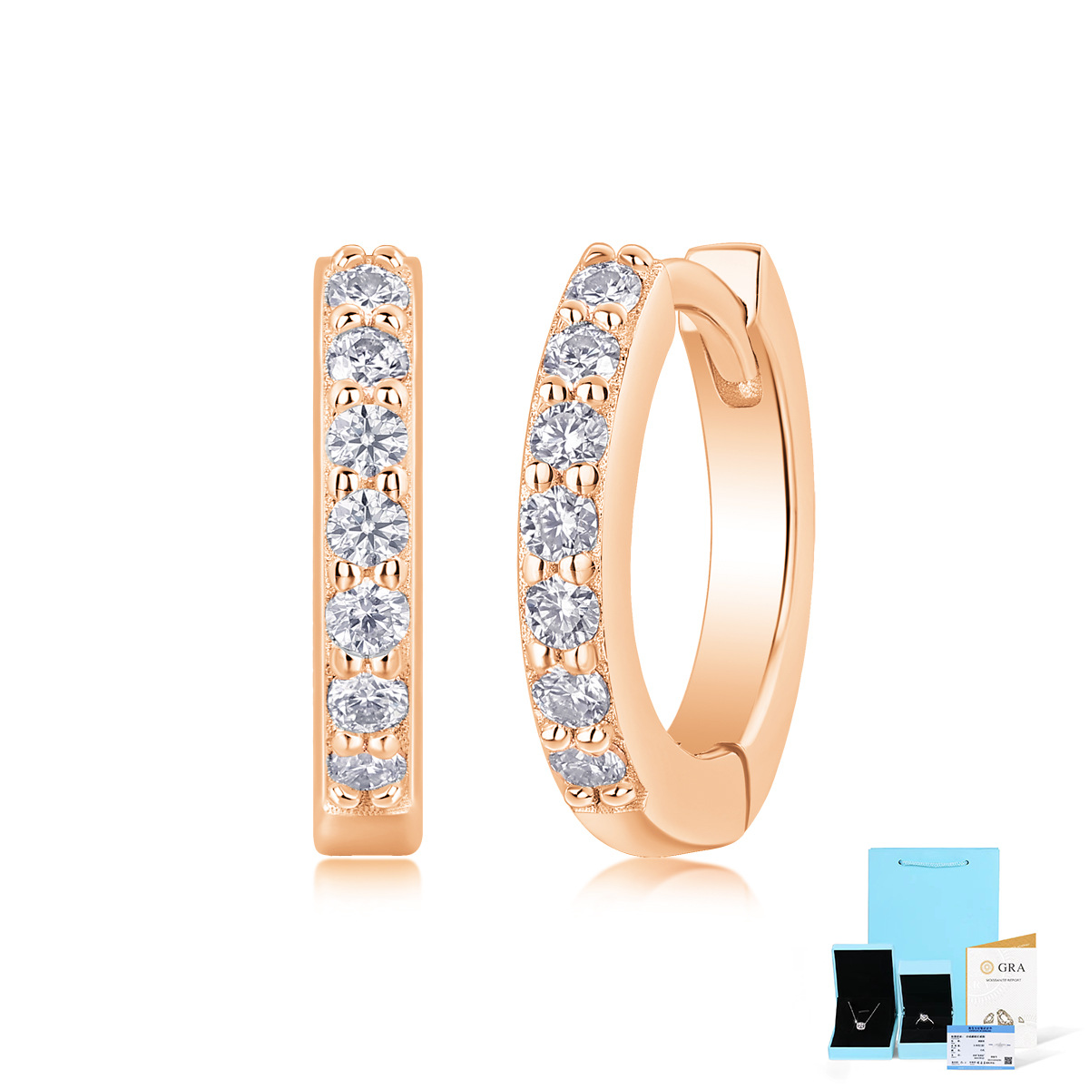 모이사나이트 로즈 골드 귀걸이 - 알몸 상품 + GRA/국가 검사 인증서 + 선물 상자